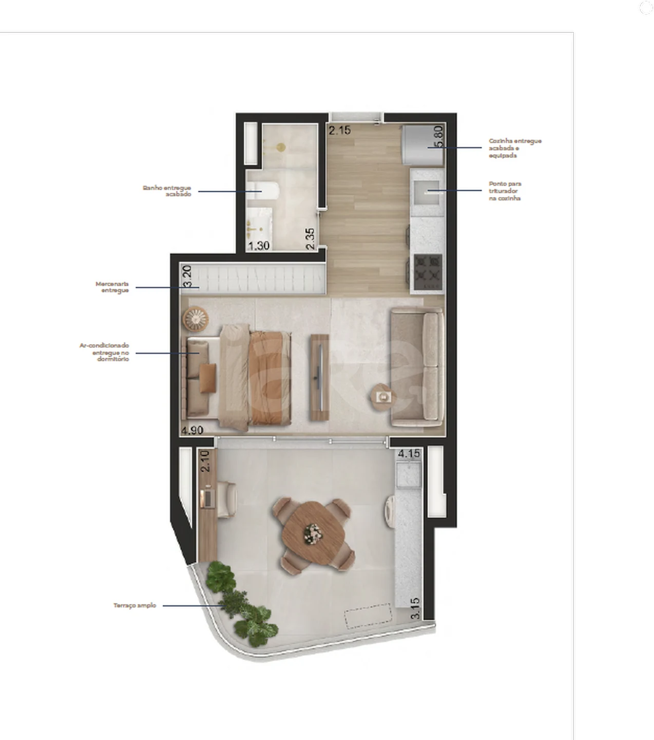 Planta — Studio 44,71 m²
