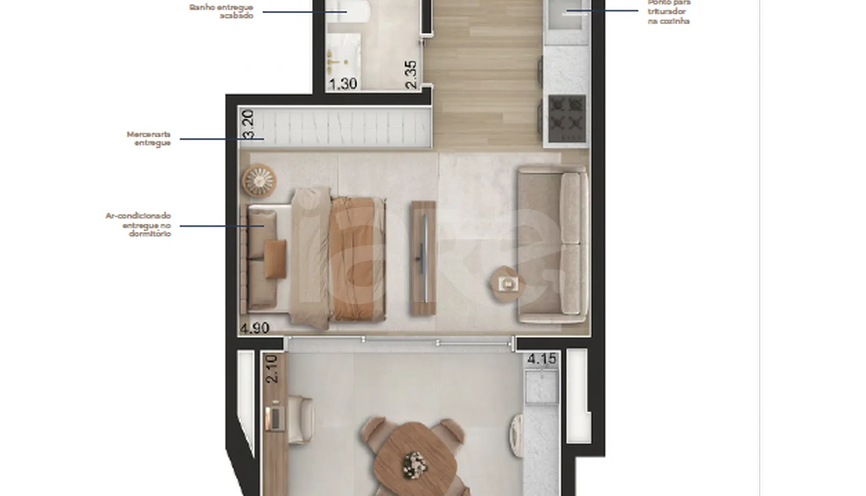 Planta — Studio 44,71 m²