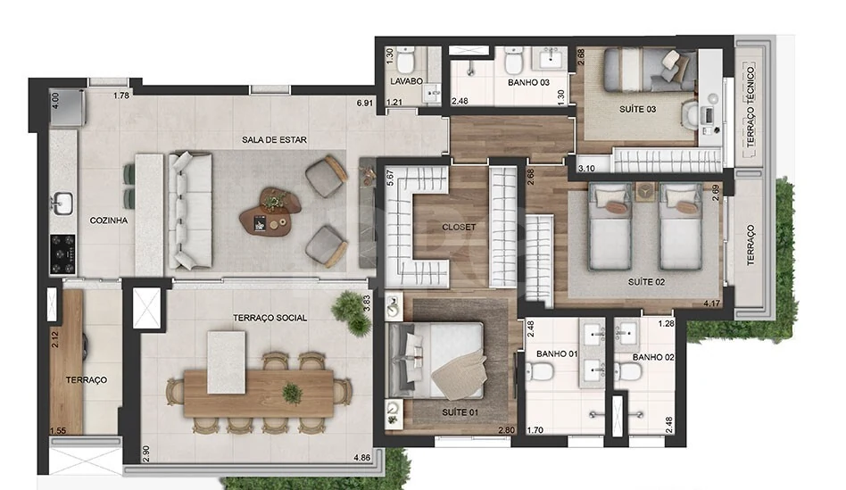 Planta — Apartamento 123,42 m²