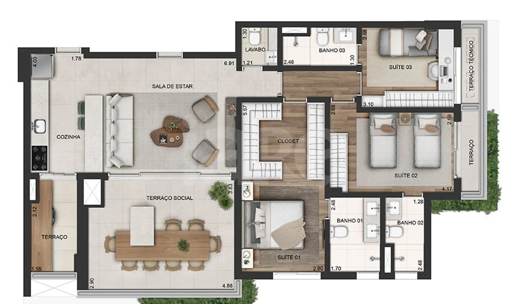 Planta — Apartamento 123,42 m²