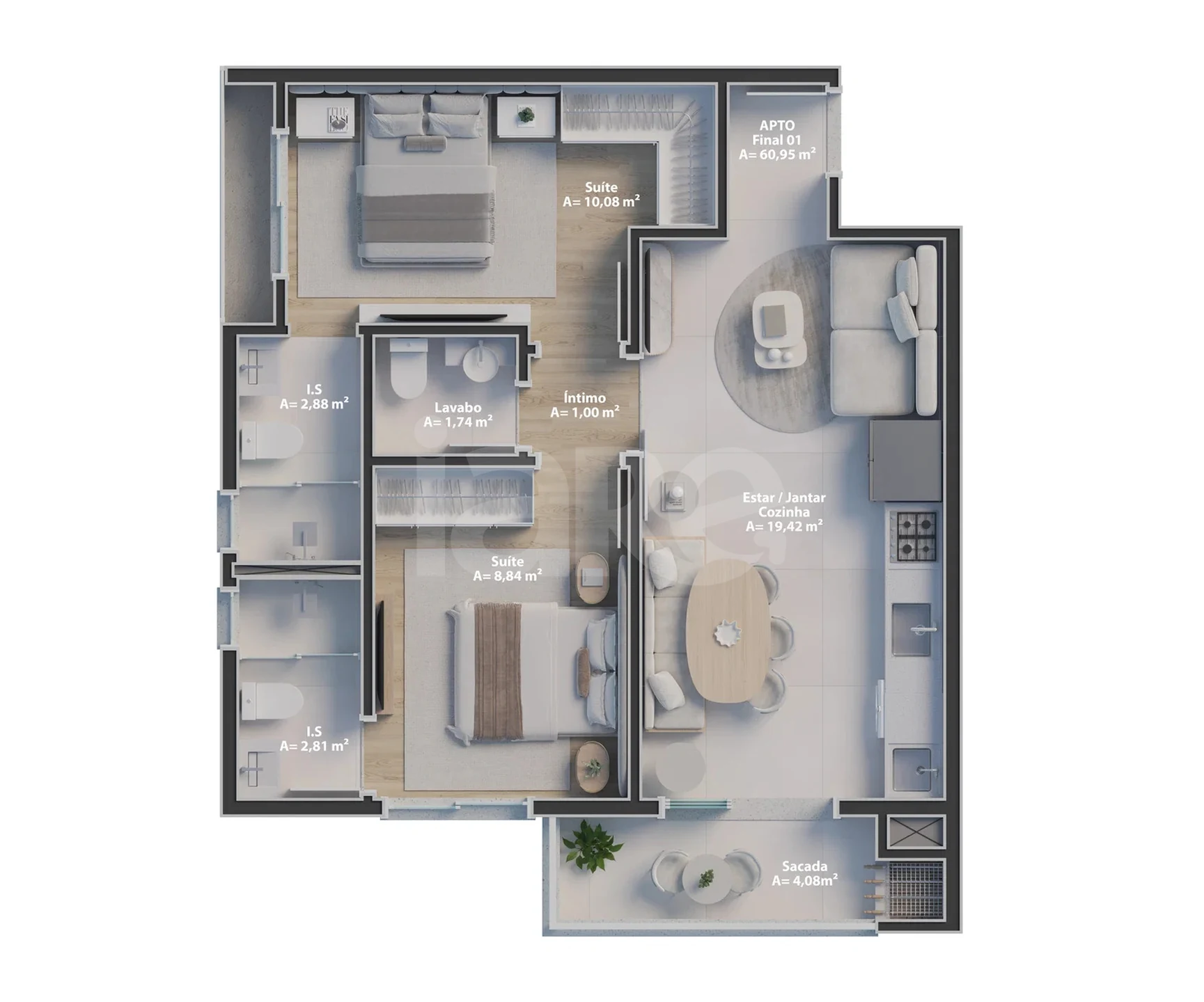 Planta — Apartamento 60,63 m²