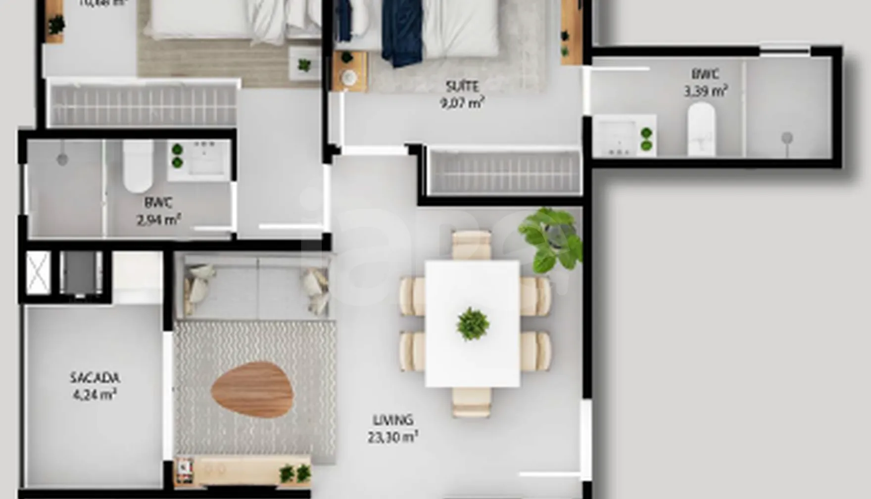 Planta — Apartamento 61,8 m²