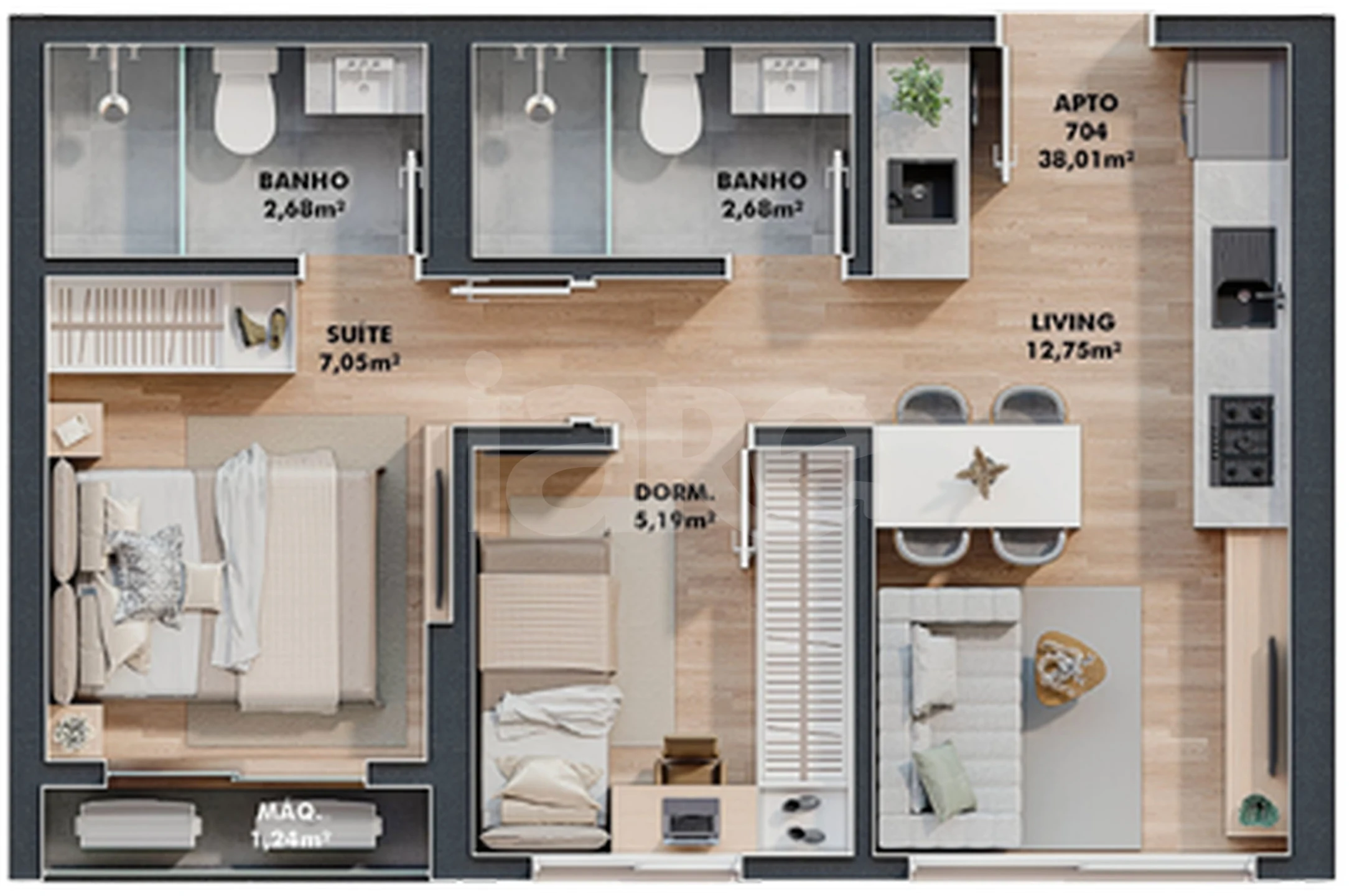 Planta — Apartamento 38,01 m²