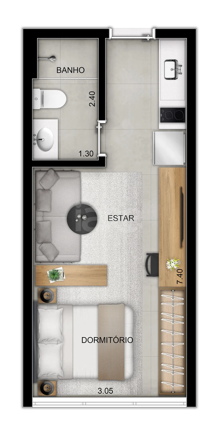 Planta — Studio 28,45 m²