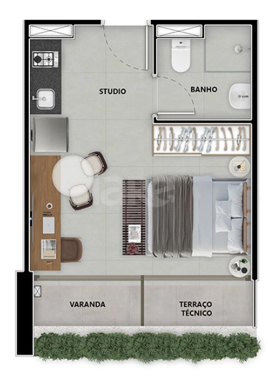 Planta — Studio 28,35 m²