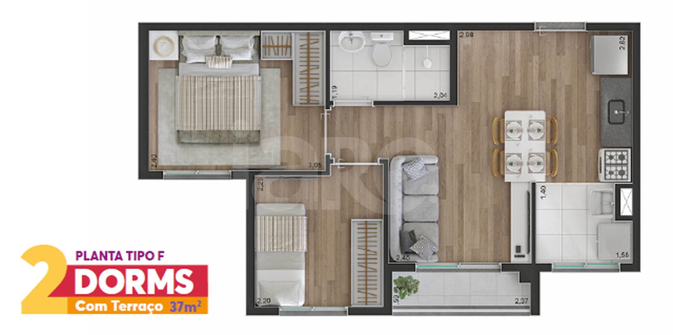Planta — Apartamento 37,3 m²