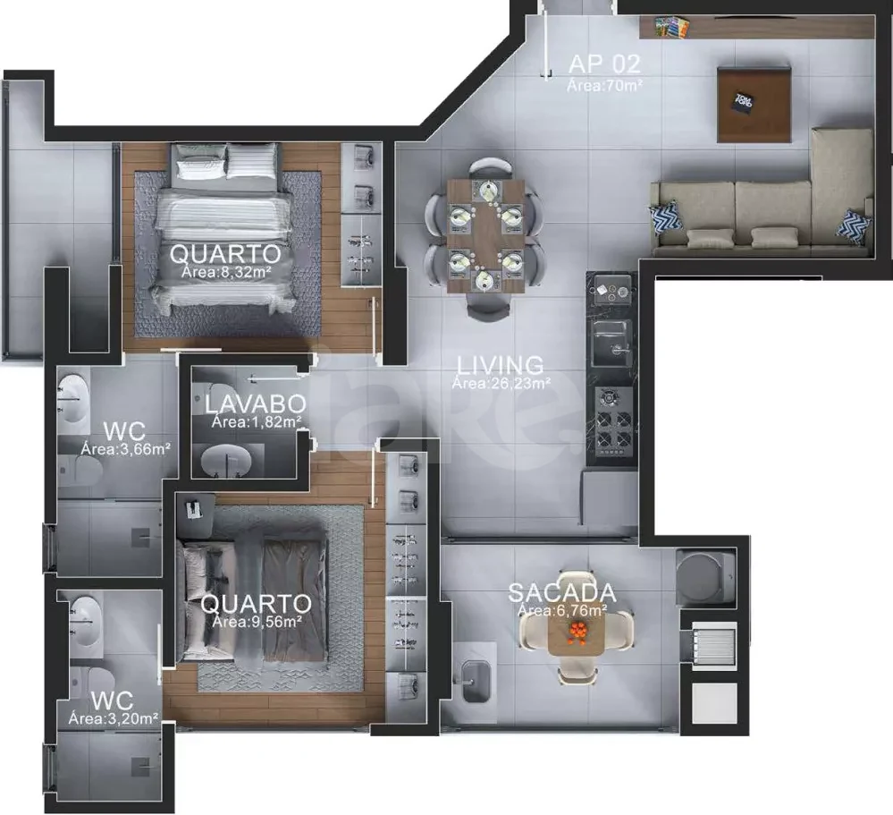 Planta — Apartamento 69 m²