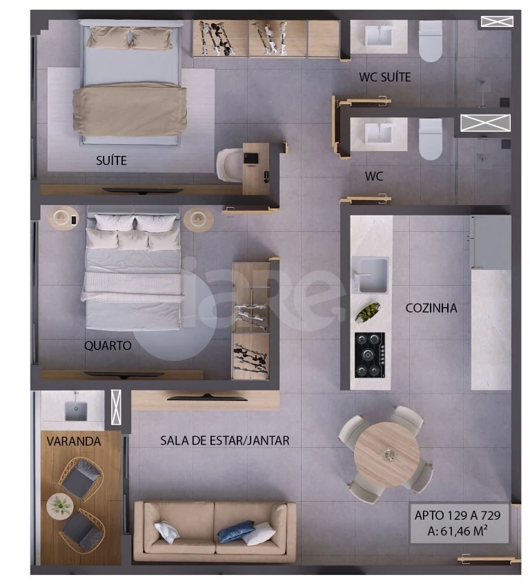 Planta — Apartamento 61,47 m²