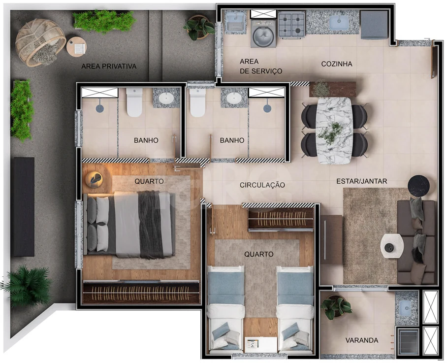 Planta — Apartamento 62,47 m²