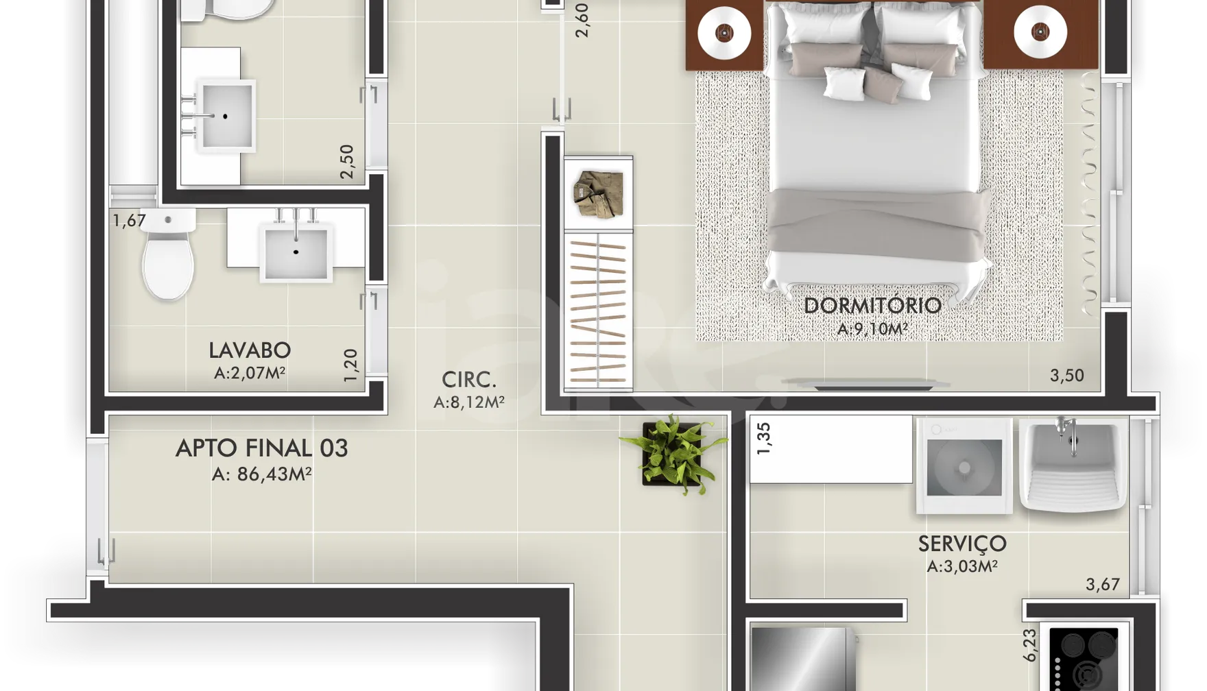 Planta — Apartamento 86,5 m²