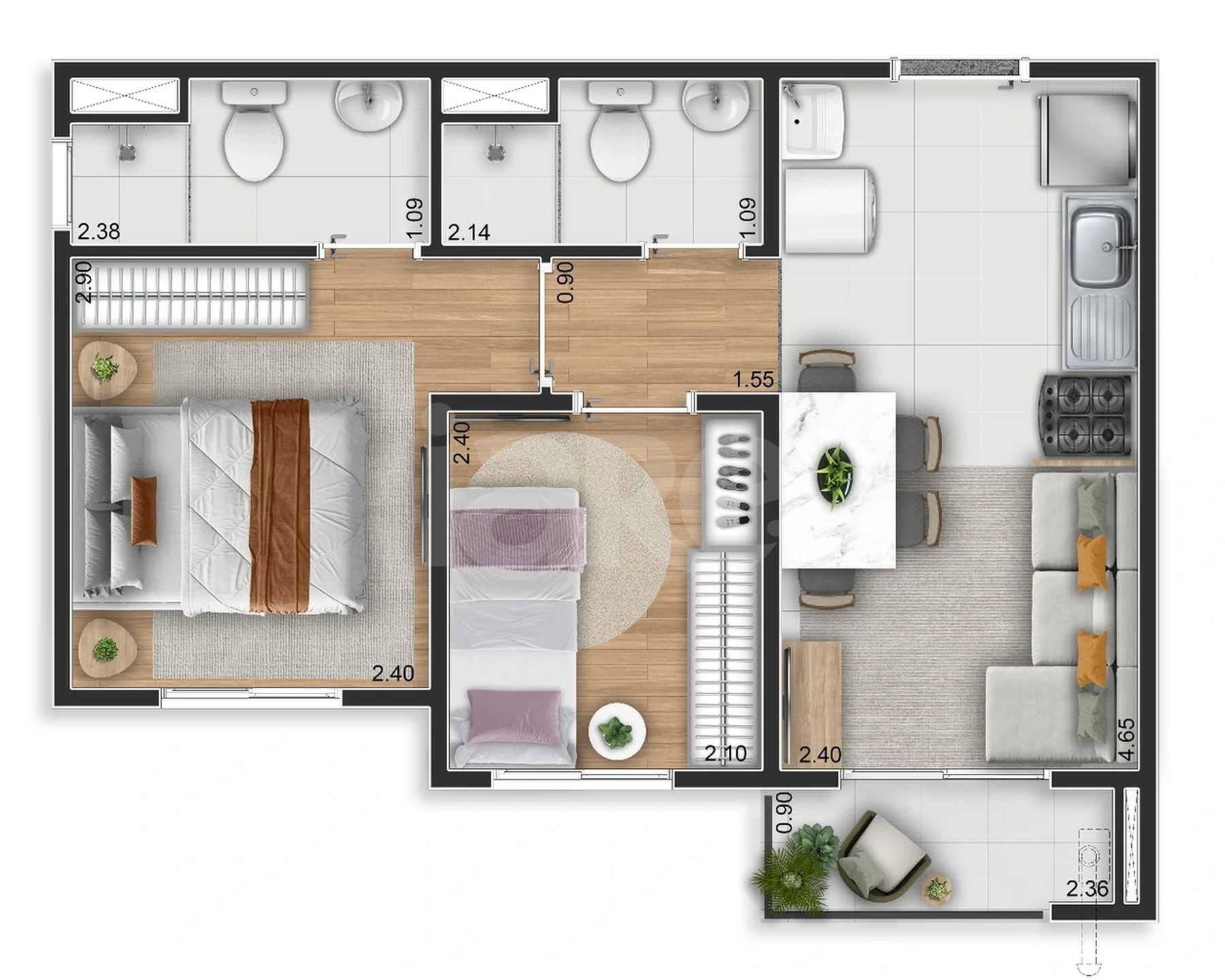 Planta — Apartamento 37,21 m²