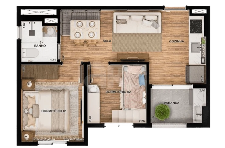 Planta — Apartamento 35,46 m²
