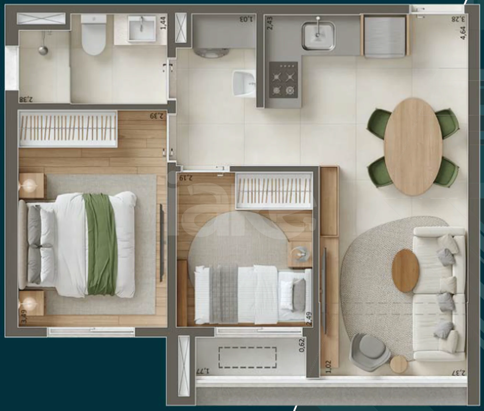 Planta — Apartamento 42,92 m²