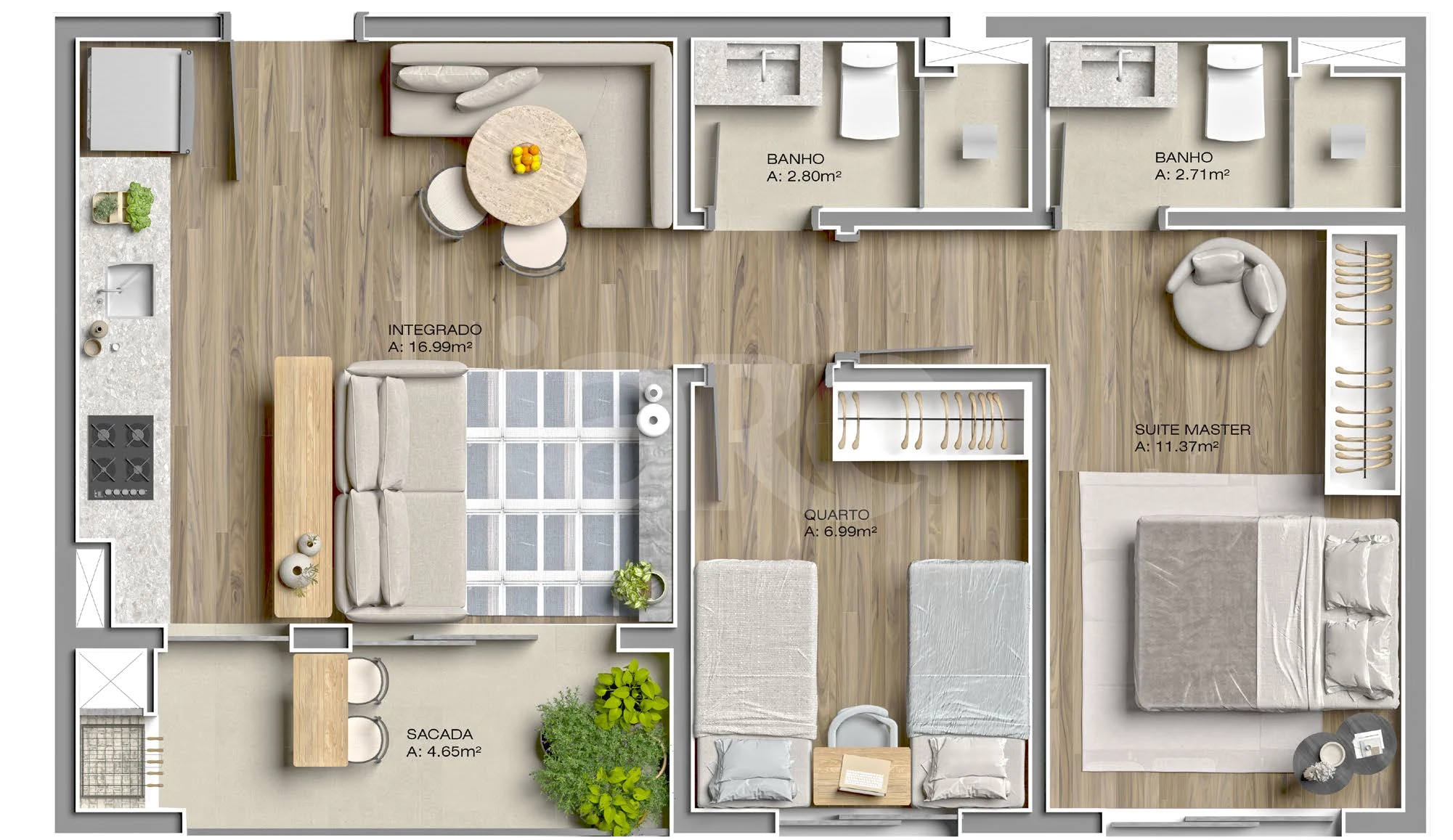 Planta — Apartamento 55,7 m²