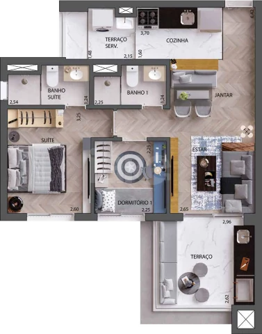 Planta — Apartamento 60,56 m²