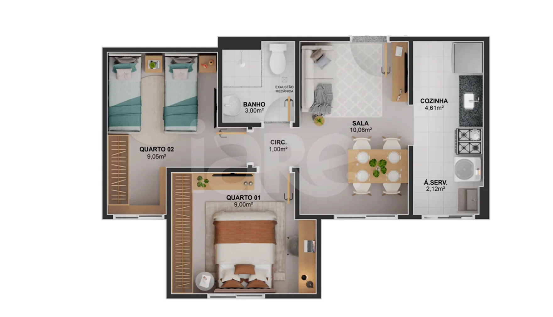 Planta — Apartamento 44,36 m²