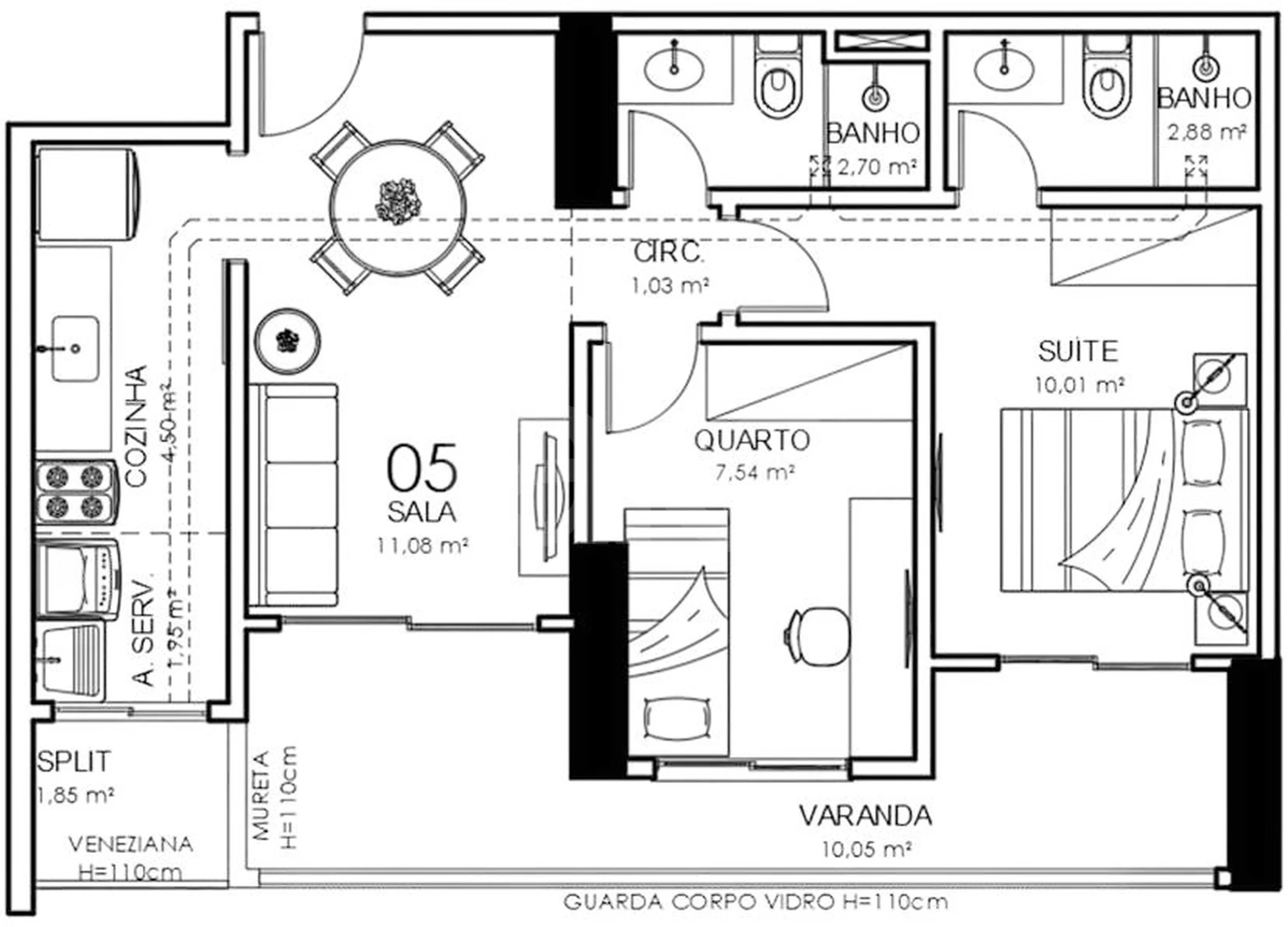 Planta — Apartamento 63,36 m²