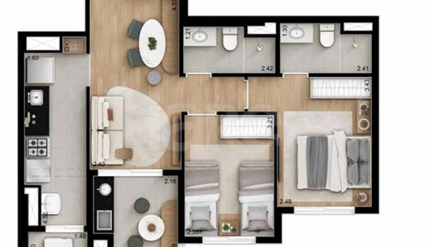 Planta — Apartamento 58,59 m²