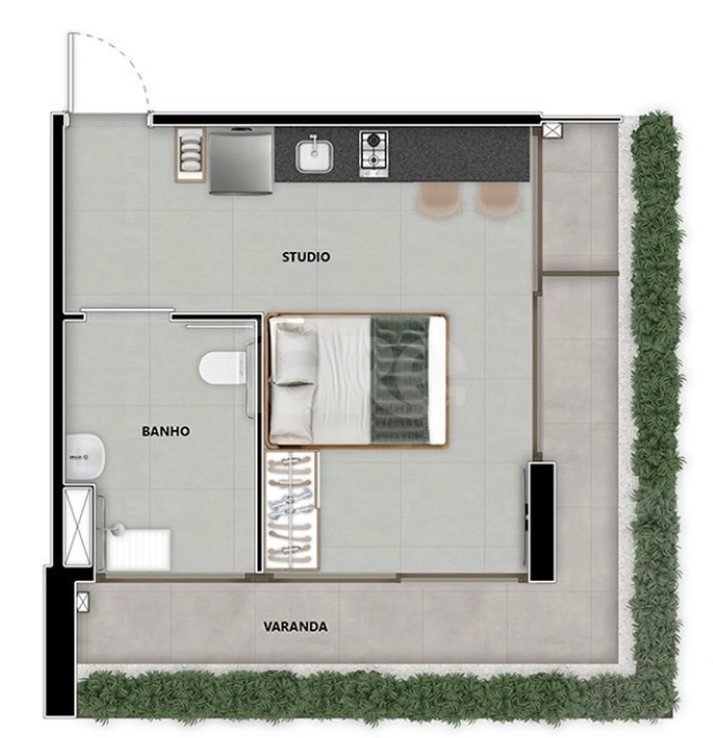 Planta — Studio 42,41 m²