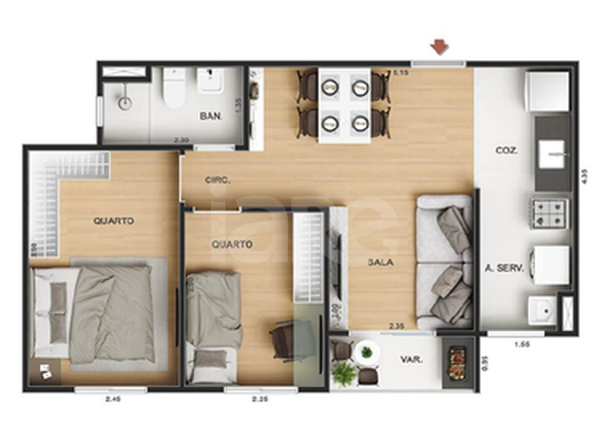Planta — Apartamento 42,52 m²