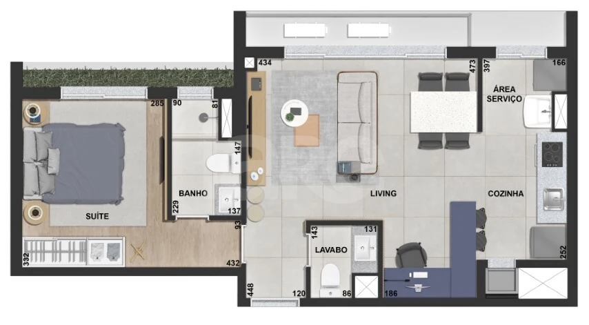 Planta — Apartamento 55,66 m²