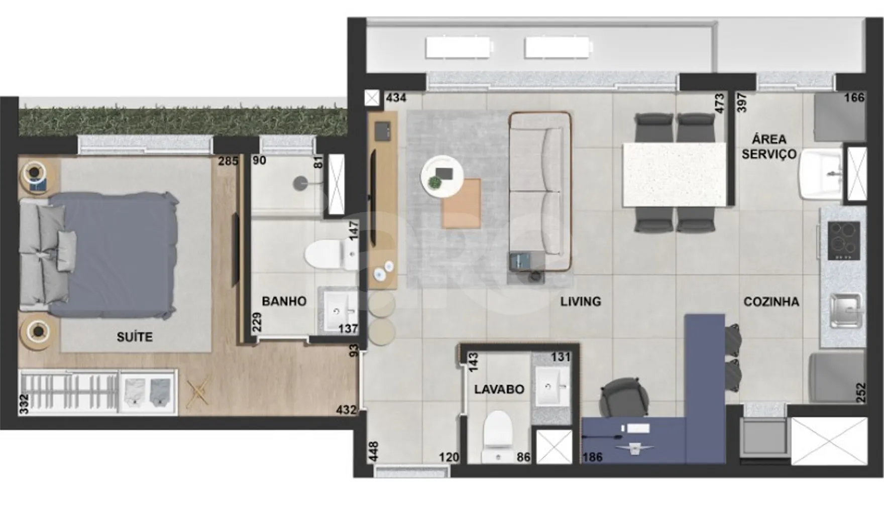 Planta — Apartamento 55,66 m²