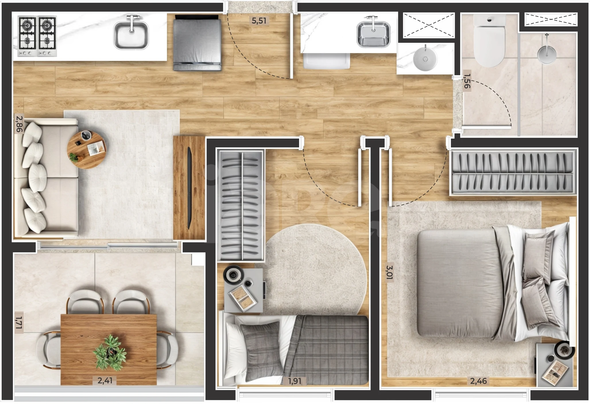Planta — Apartamento 35,7 m²