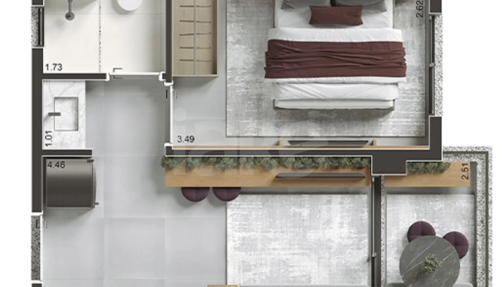 Planta — Studio 28,89 m²