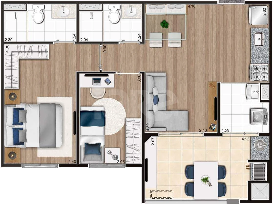 Planta — Apartamento 56 m²