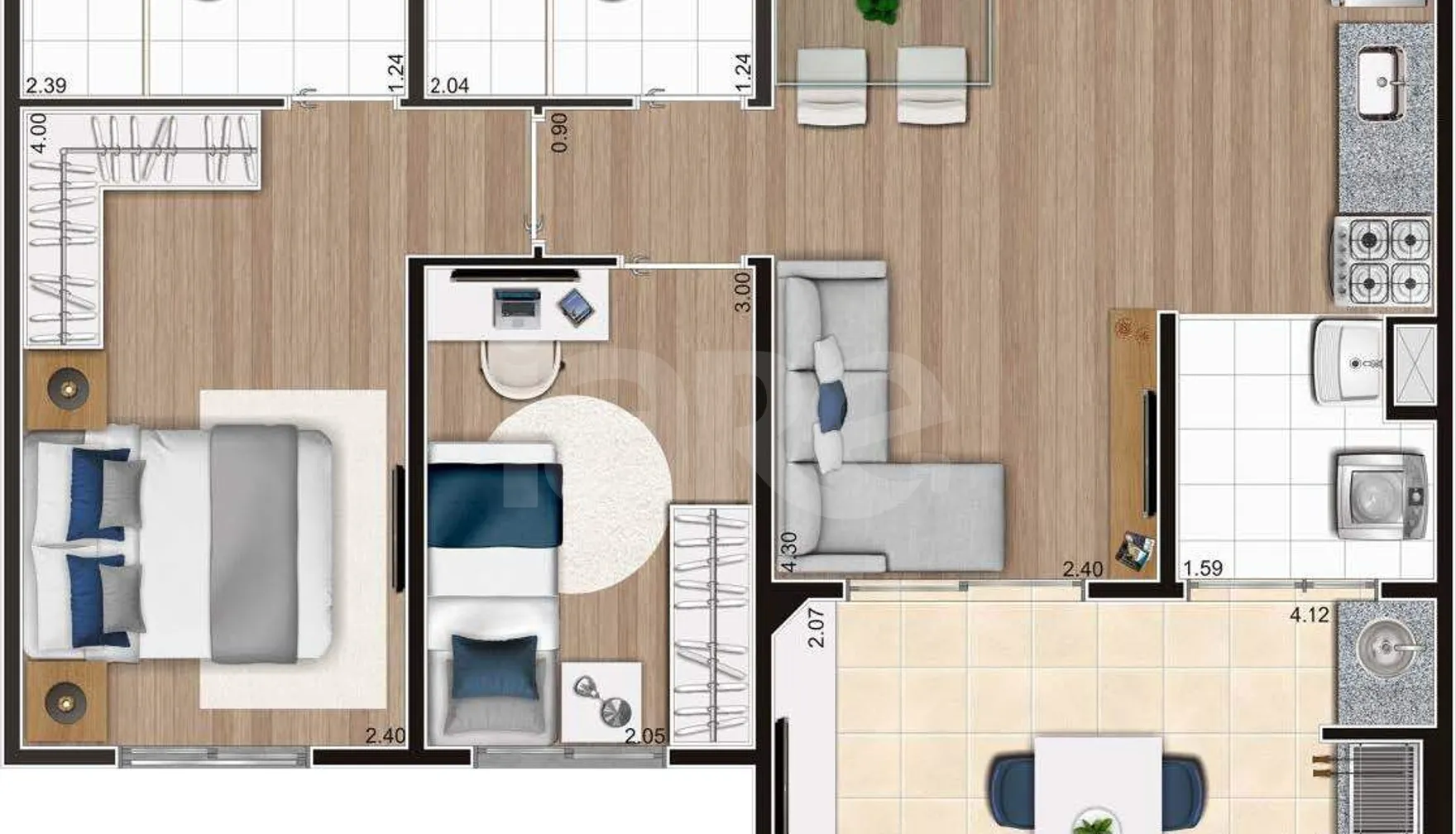 Planta — Apartamento 56 m²