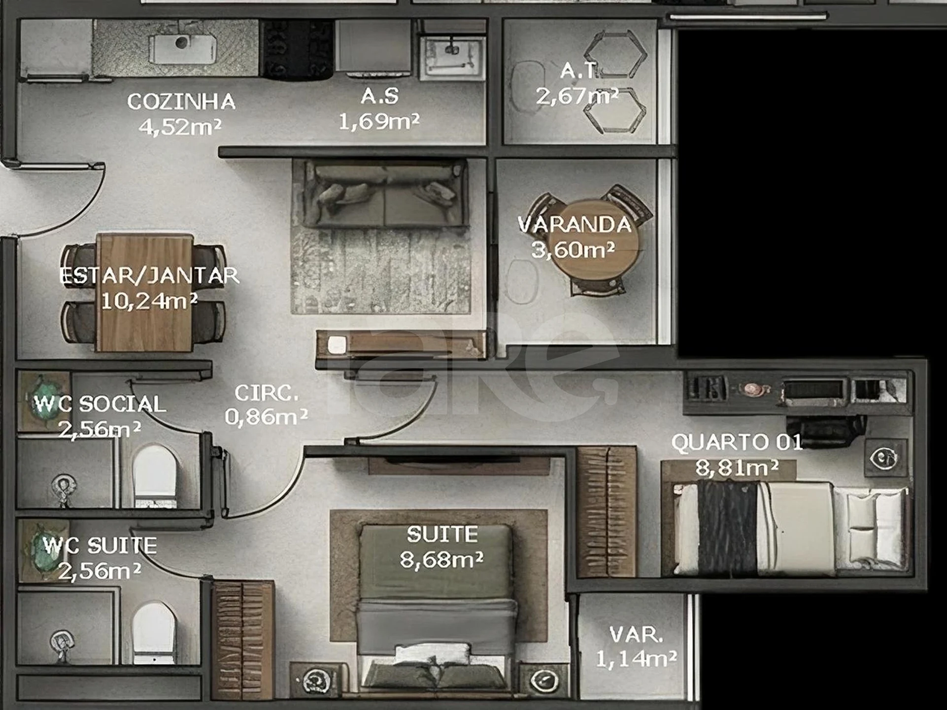 Planta — Apartamento 51,78 m²