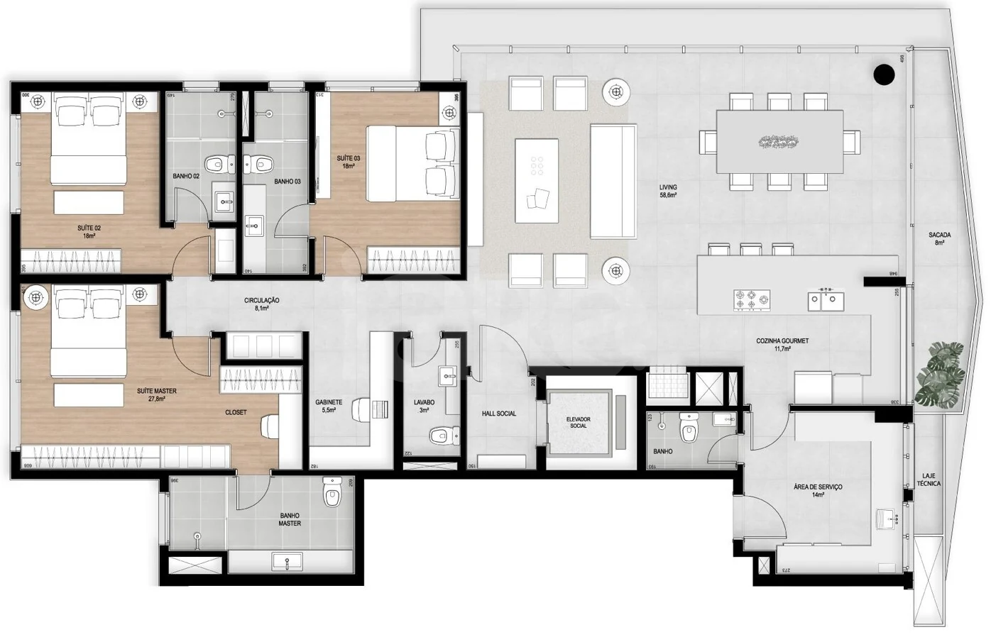 Planta — Apartamento 200,48 m²