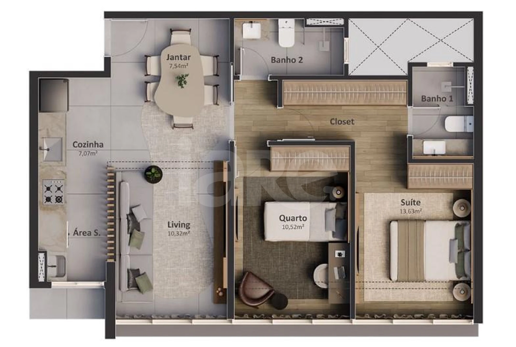 Planta — Apartamento 64,08 m²