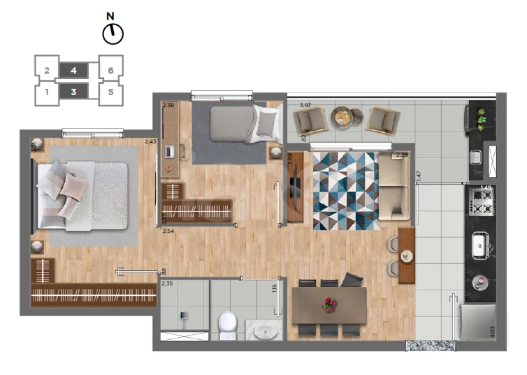 Planta — Apartamento 43,25 m²