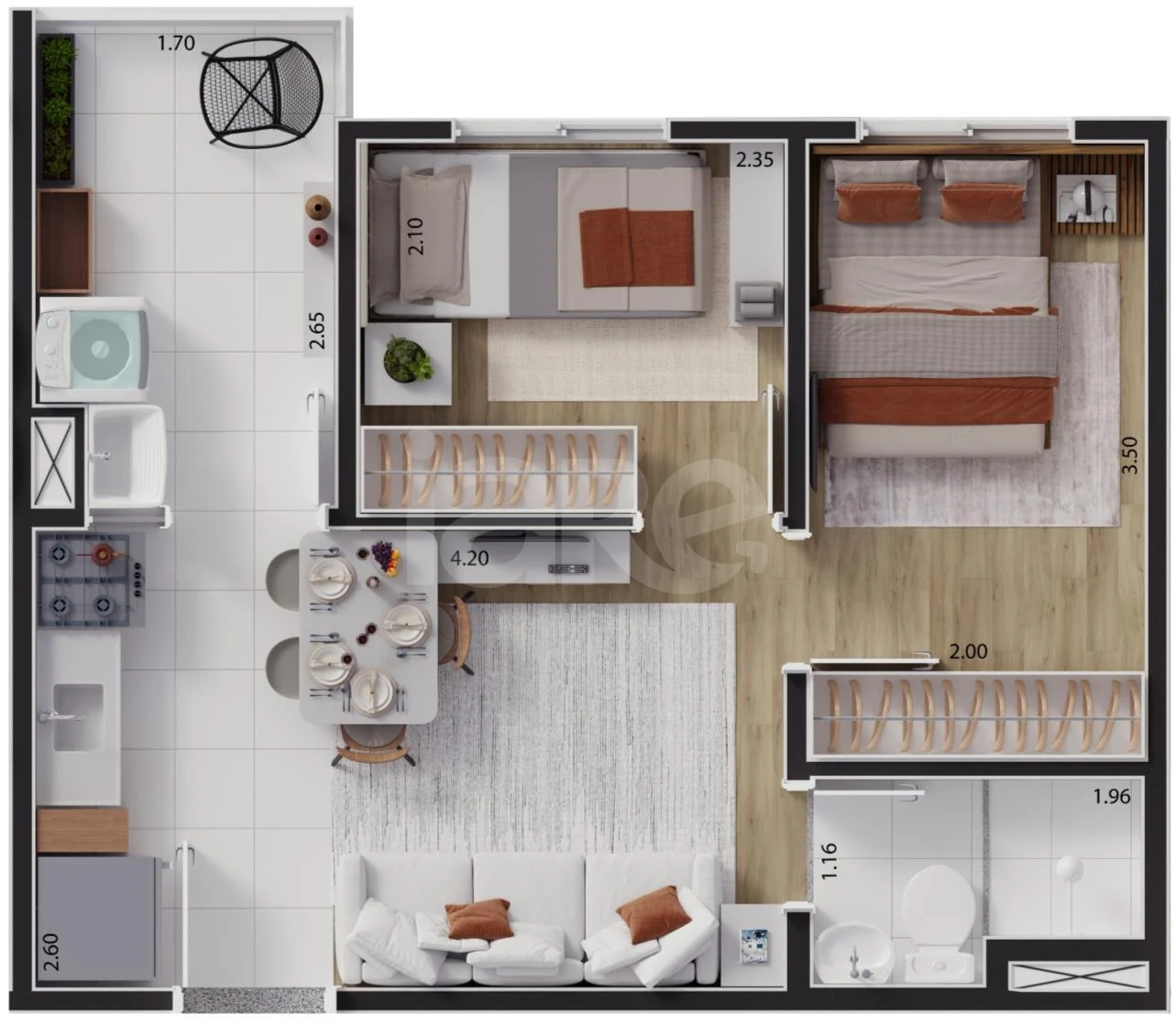 Planta — Apartamento 33,85 m²