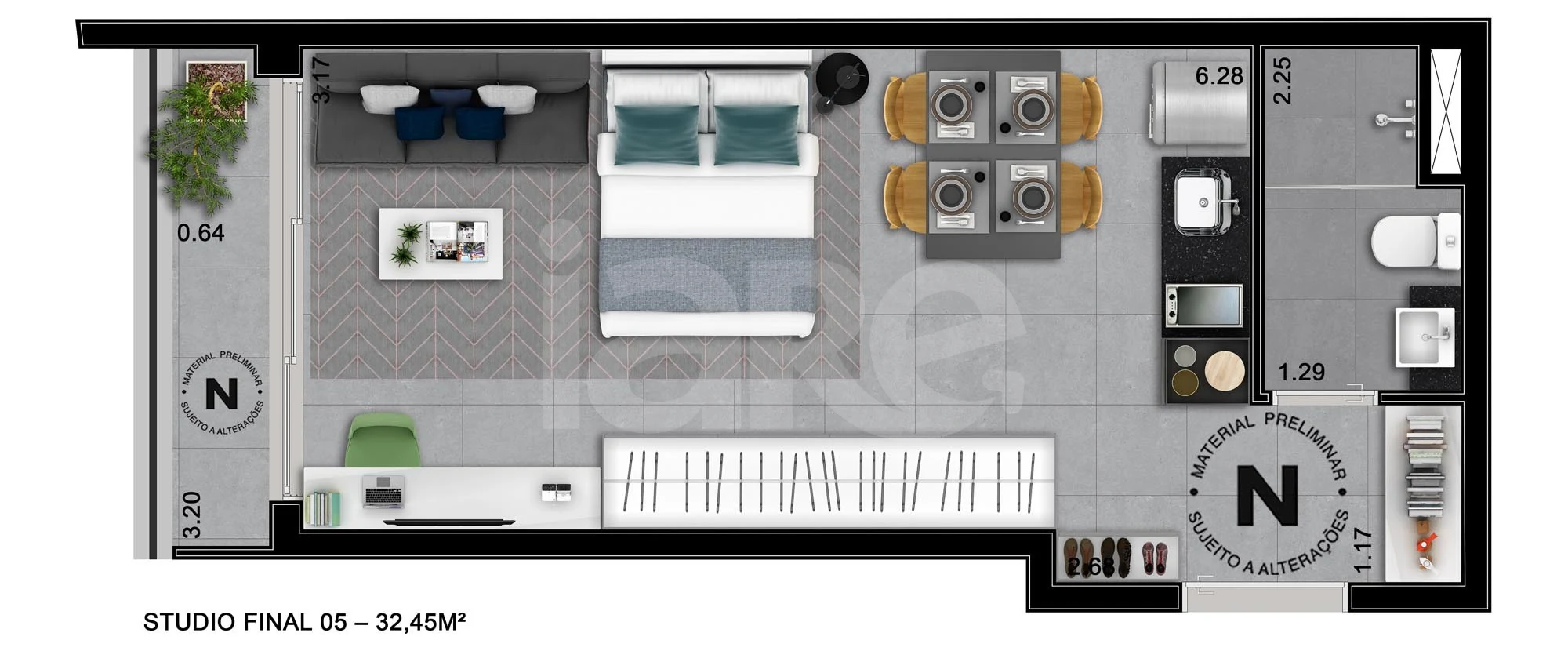 Planta — Studio 32,45 m²
