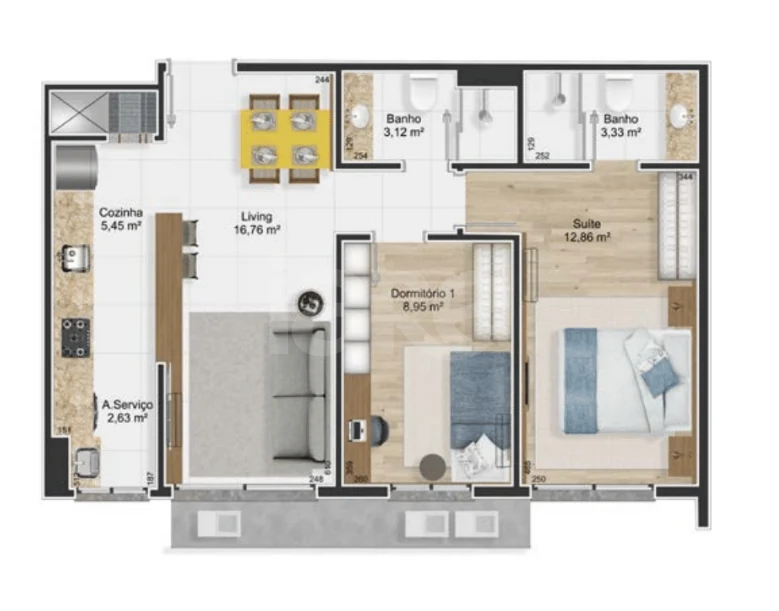 Planta — Apartamento 63,3 m²