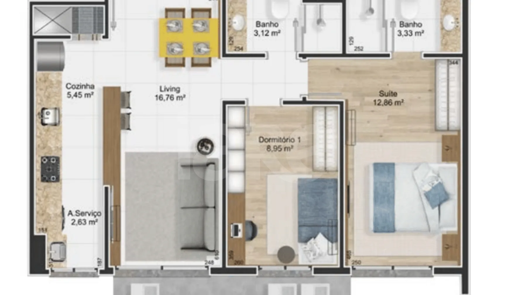 Planta — Apartamento 63,3 m²