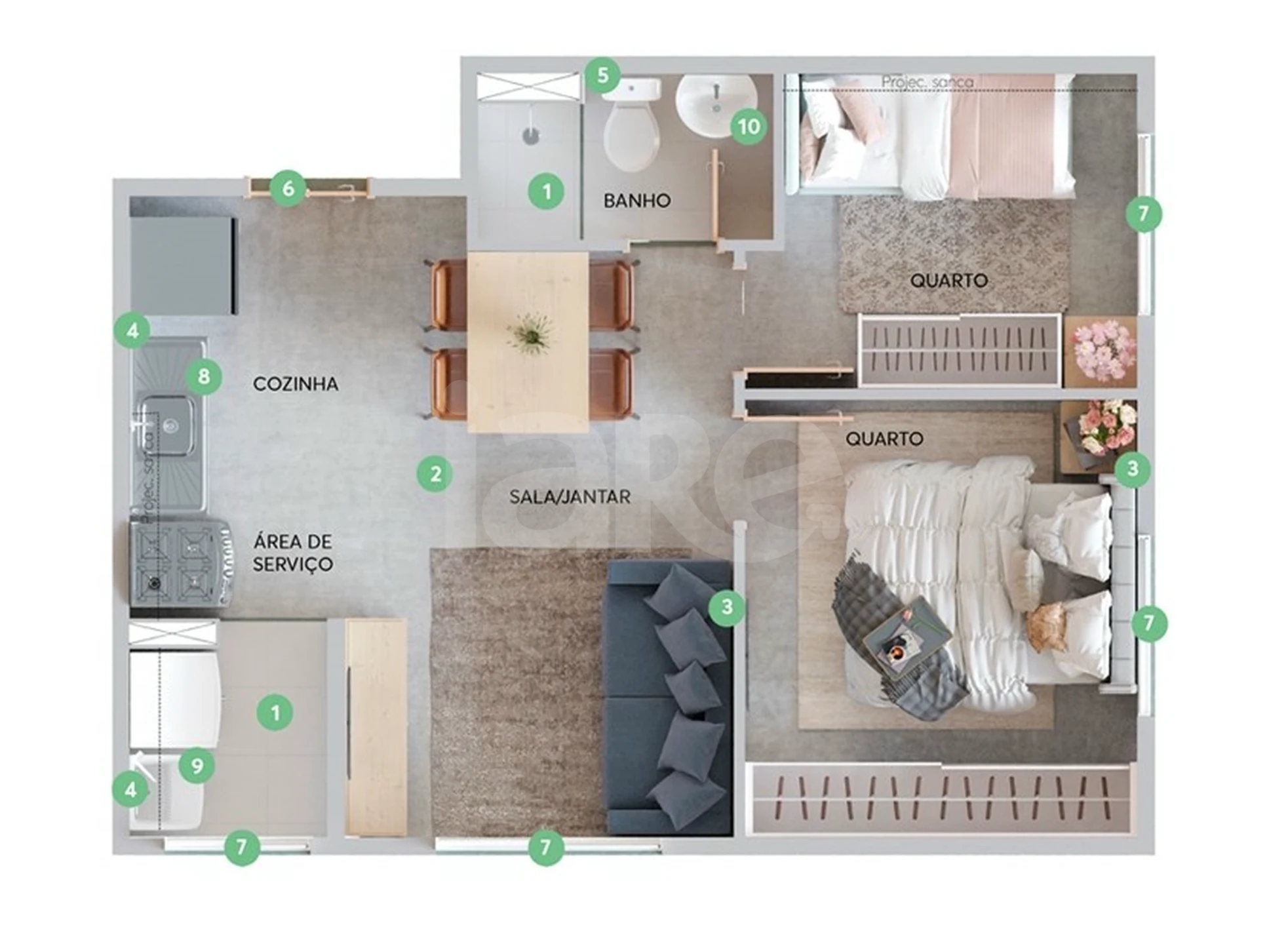 Planta — Apartamento 32,87 m²