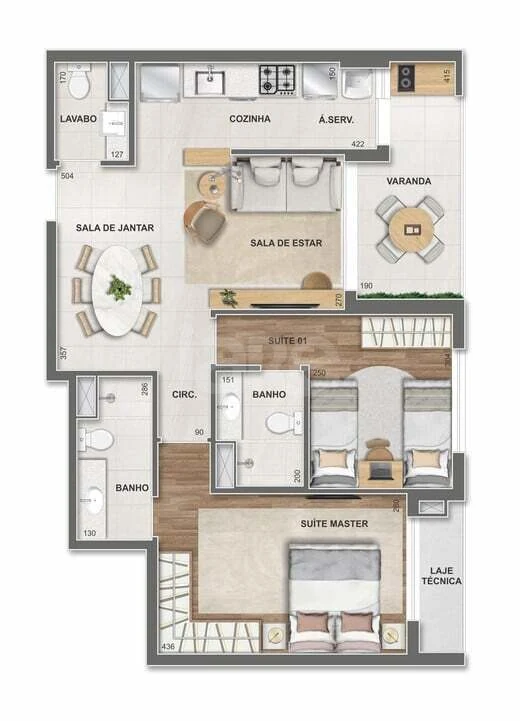 Planta — Apartamento 74,71 m²