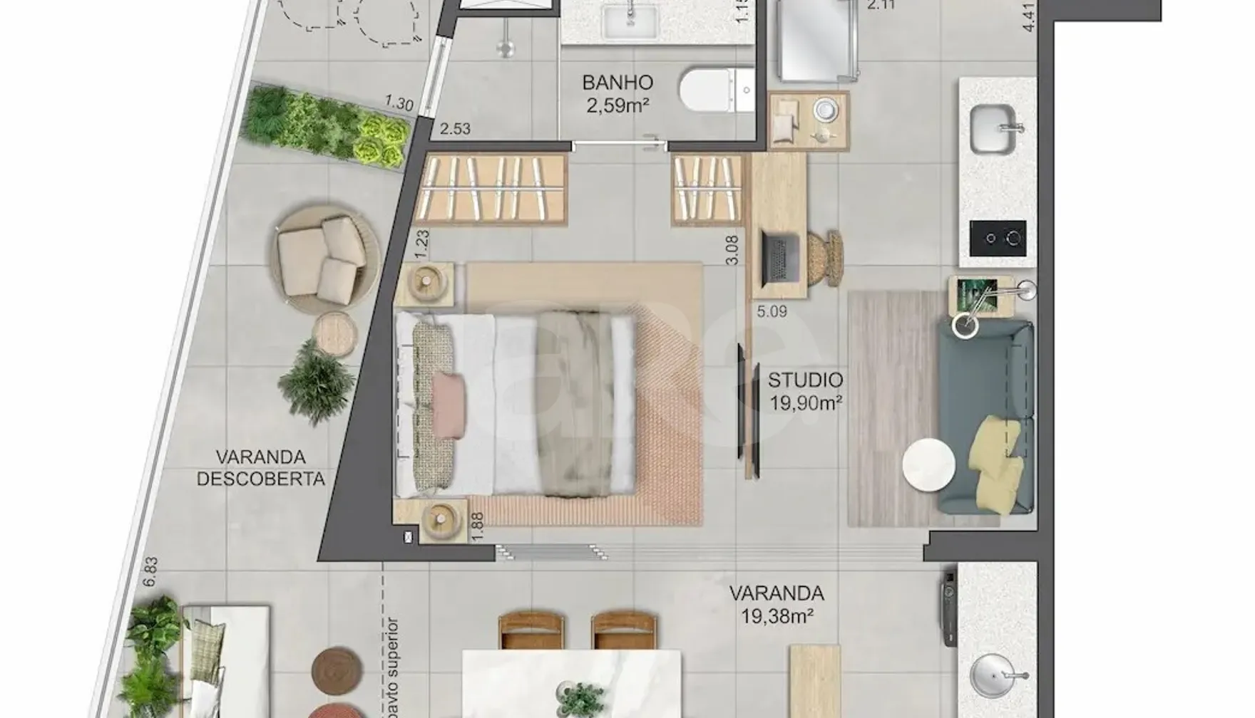 Planta — Studio 49,15 m²