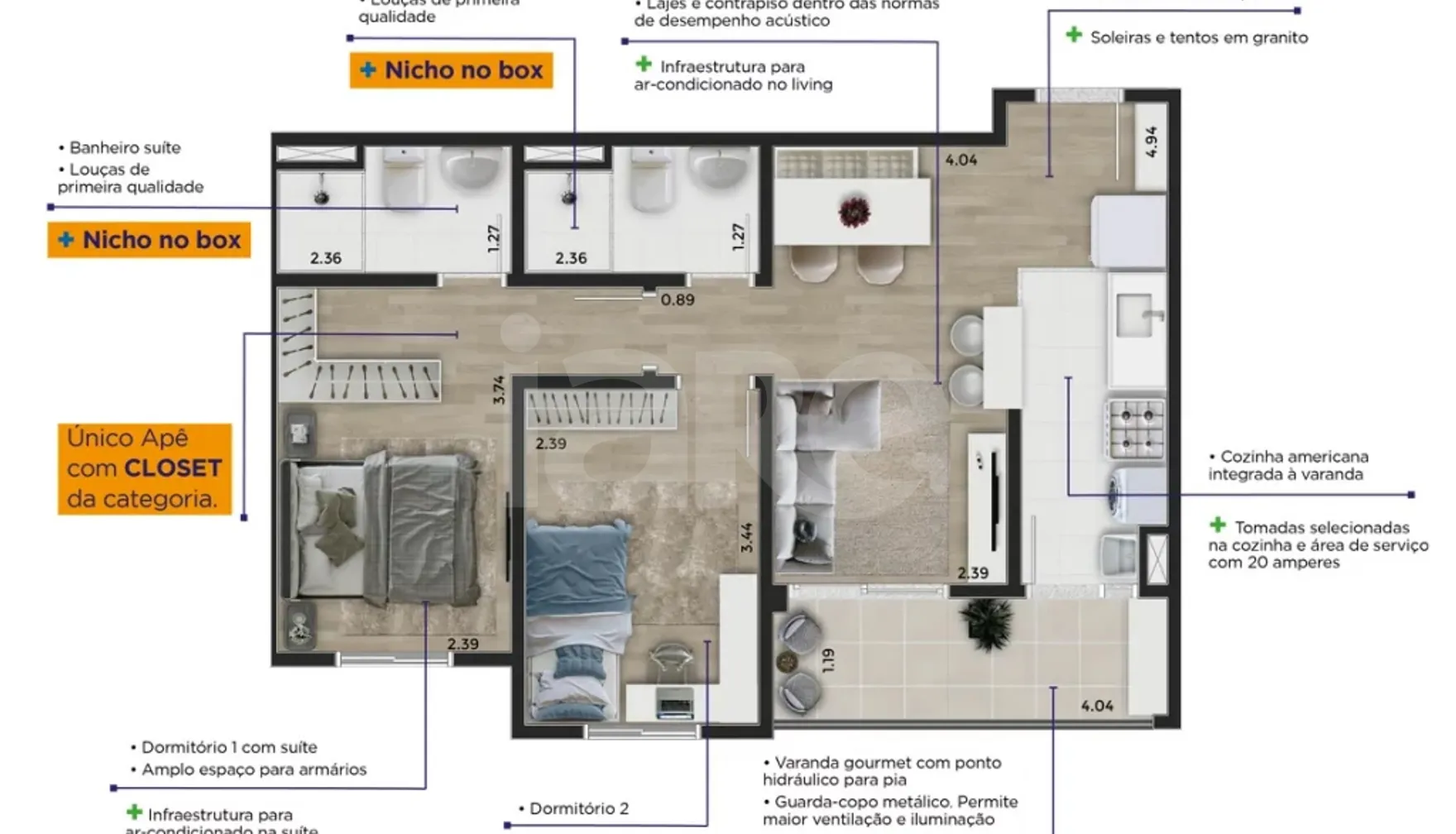 Planta — Apartamento 69,38 m²