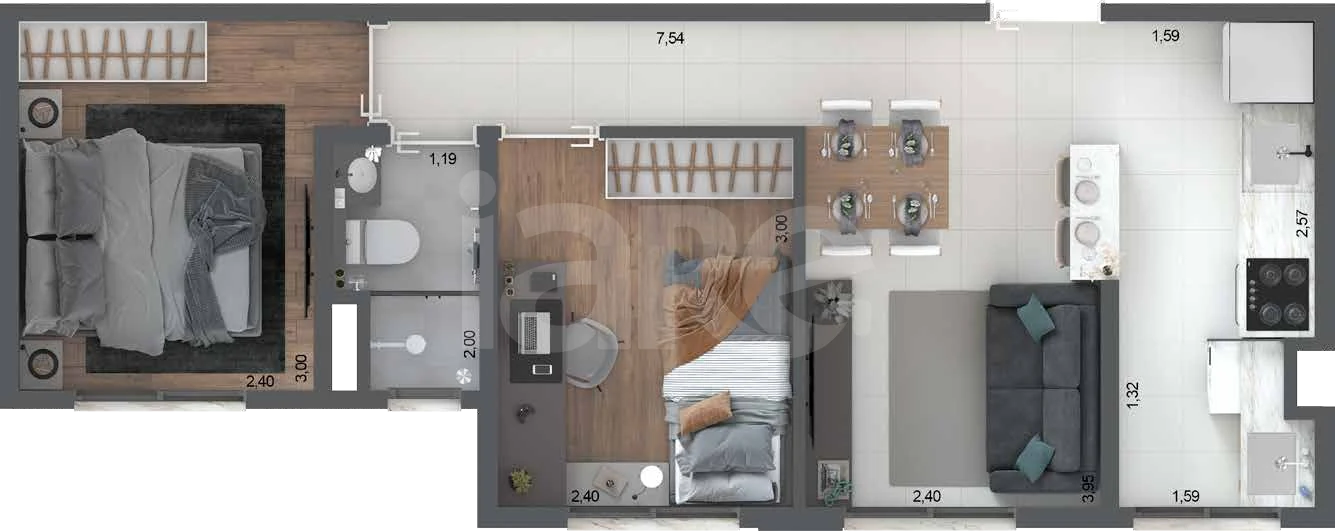 Planta — Apartamento 41,87 m²