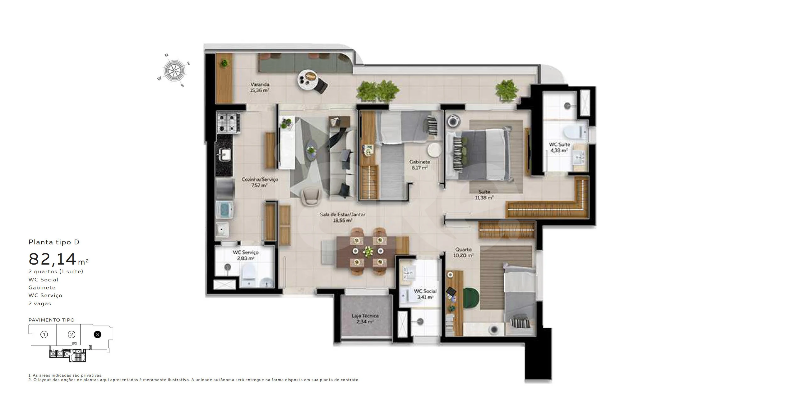 Planta — Tipo D 82,14 m²