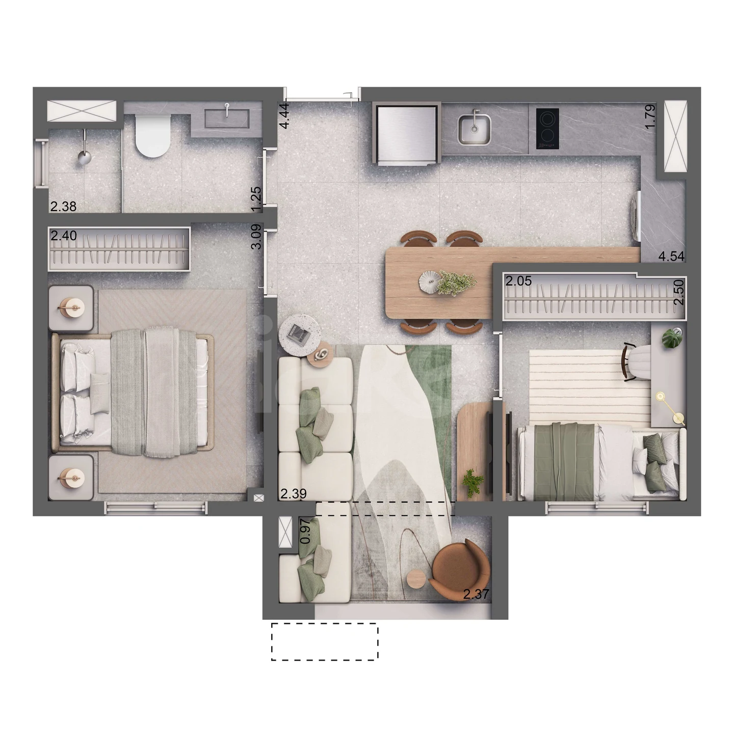 Planta — Apartamento 37,73 m²