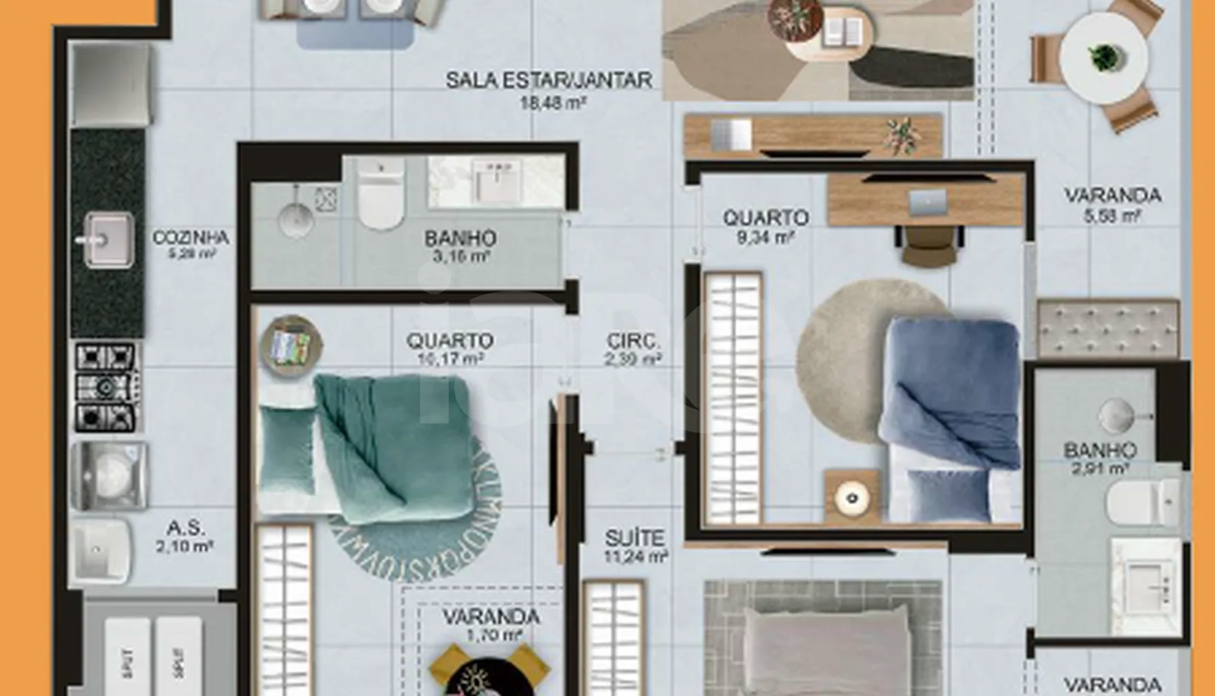 Planta — Apartamento 89,96 m²