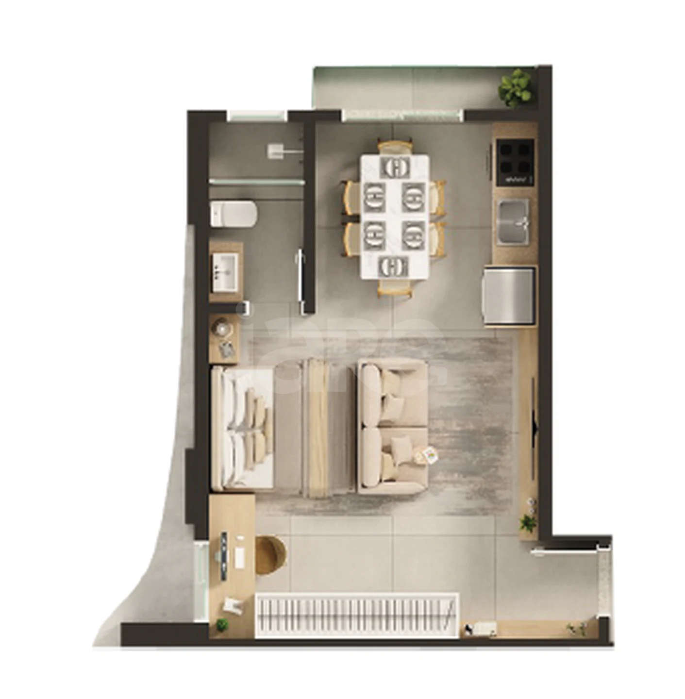 Planta — Studio 35,9 m²