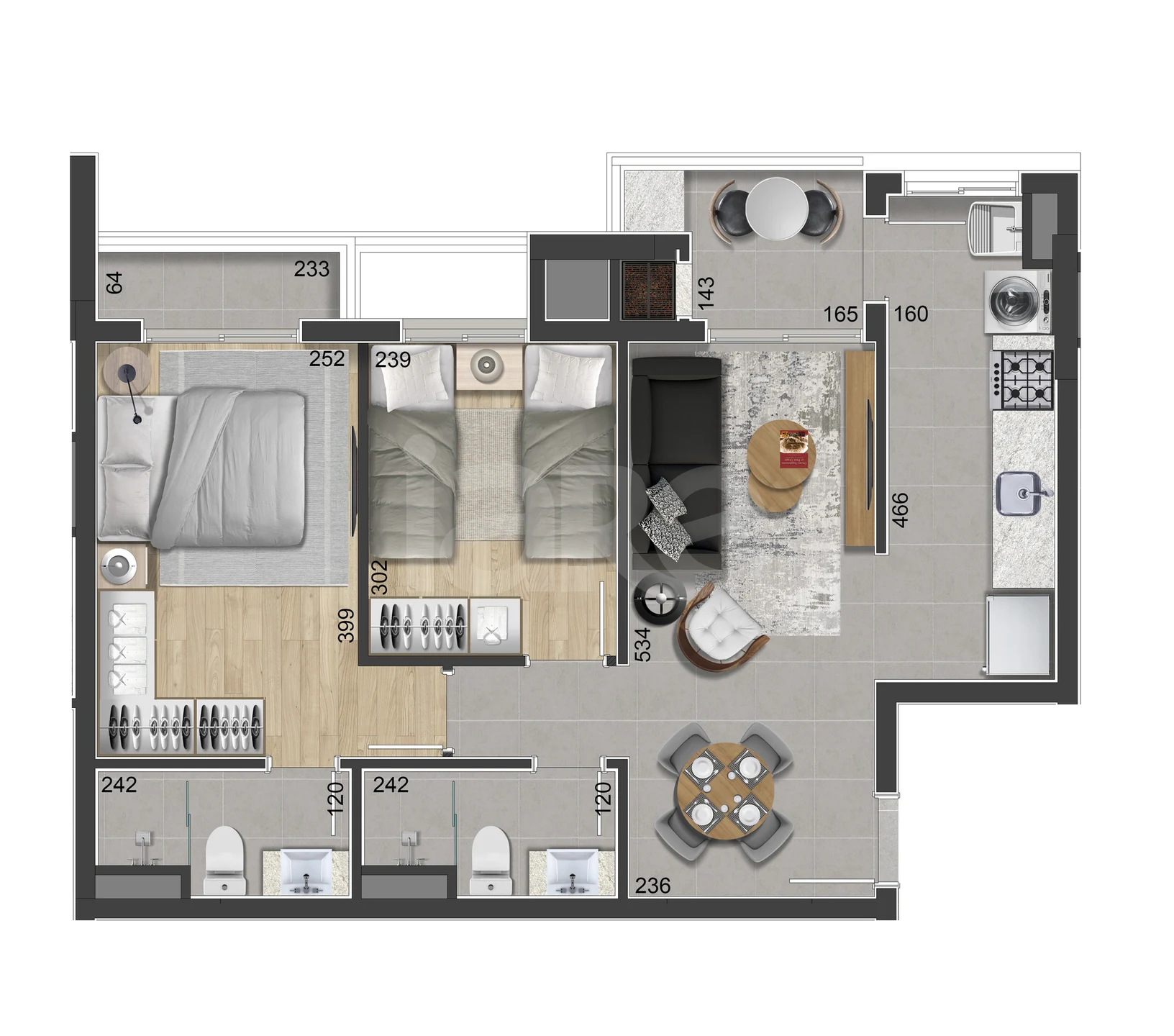 Planta — Apartamento 60,59 m²