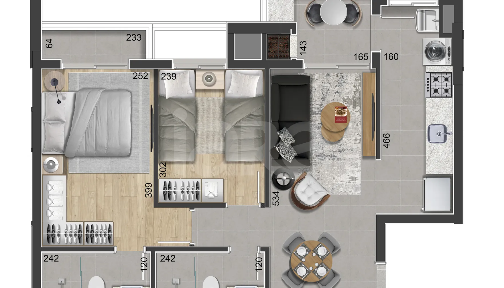 Planta — Apartamento 60,59 m²
