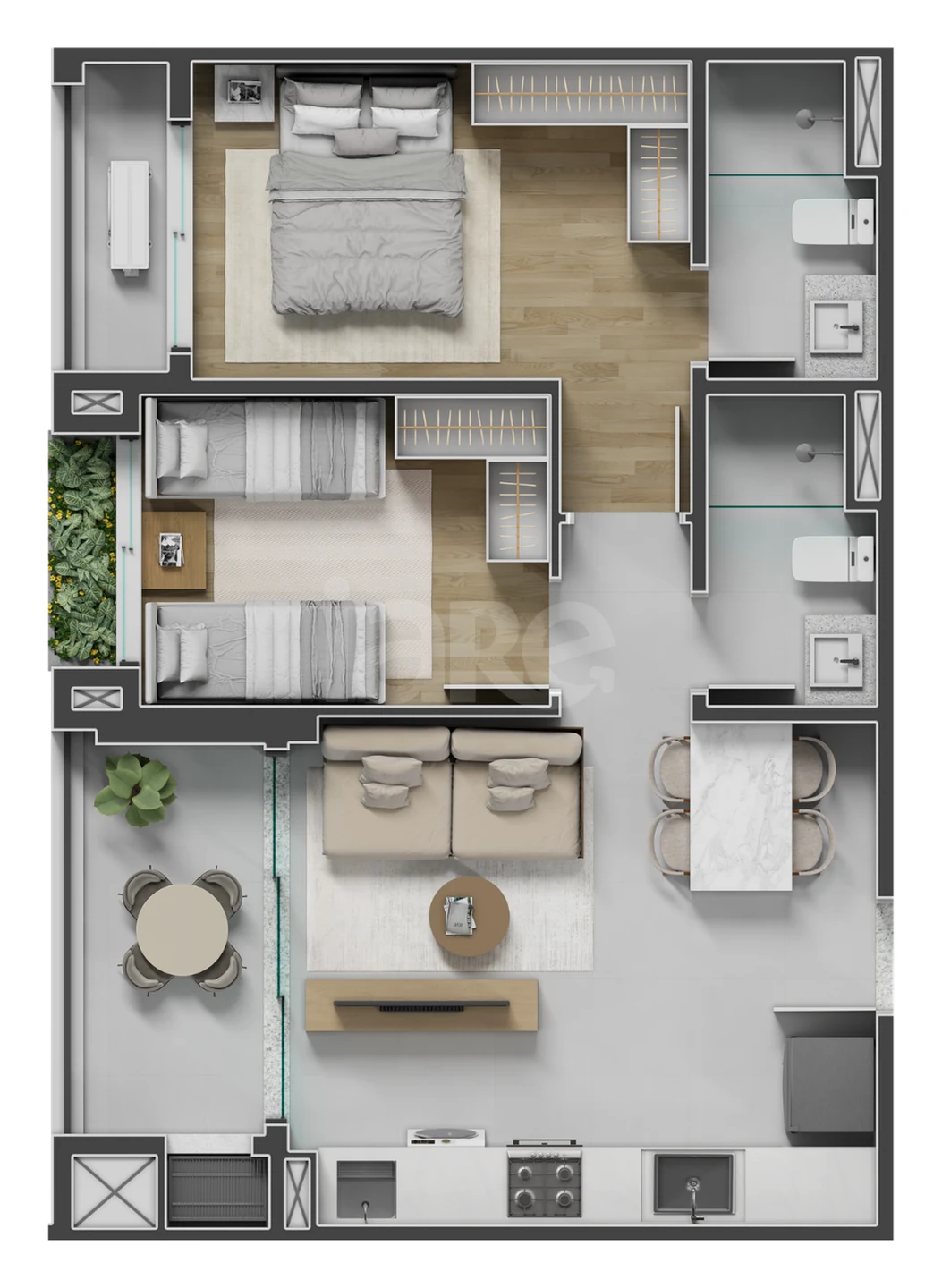 Planta — Apartamento 60,6 m²